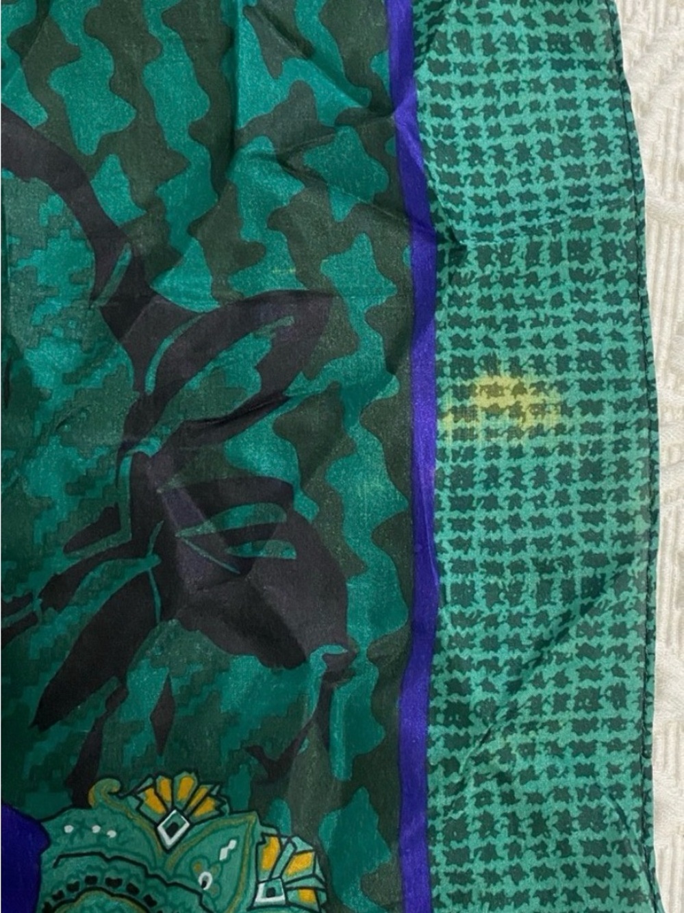 Dior Emerald Green & Royal Blue Paisley Floral Silk Scarf - Picture 3 of 3